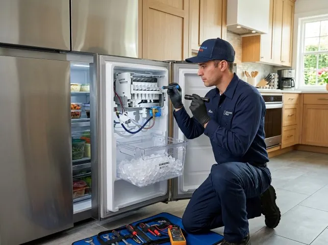 Appliance Repair Hero technician repairing a refrigerator ice maker in Bantam, CT